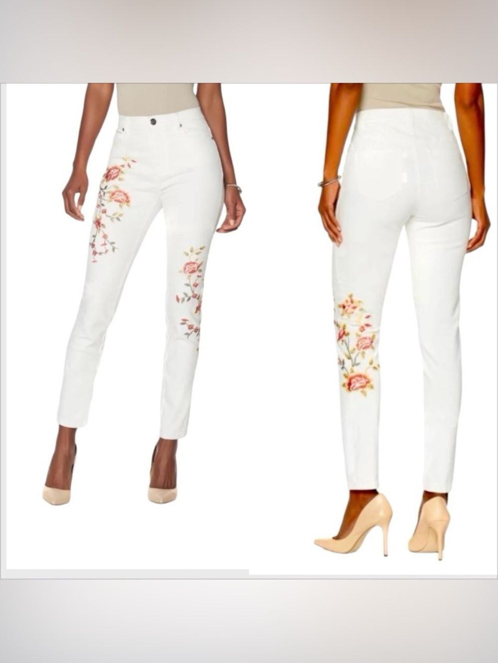 Diane Gilman White Floral Embroidered Jeans Virtual Stretch size 16 curvy NWT